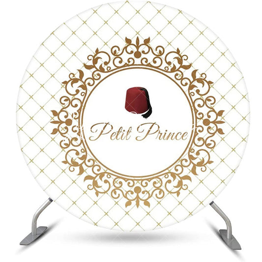 Lofaris White Gold Plaid Red Hat Petit Prince Round Backdrop