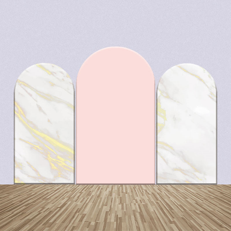 Lofaris White Golden Marble Texture Pink Arch Backdrop Kit