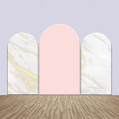 Lofaris White Golden Marble Texture Pink Arch Backdrop Kit