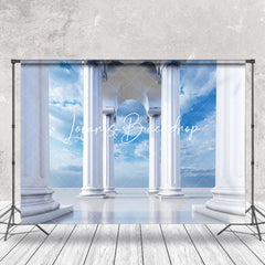 Lofaris White Greek Pillars Blue Sky Photo Booth Backdrop