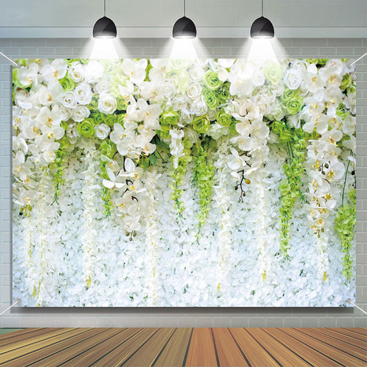 Lofaris White Green Flowers Wall Romantic Wedding Backdrop