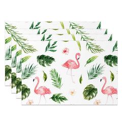 Lofaris White Green Monstera Flamingos Set Of 4 Placemats