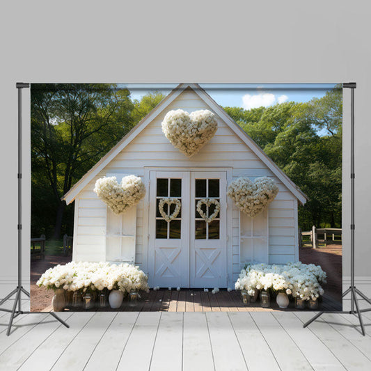 Lofaris White Heart Floral House Valentines Day Backdrop