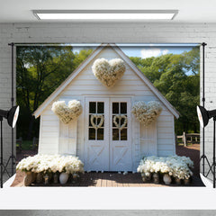 Lofaris White Heart Floral House Valentines Day Backdrop