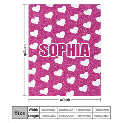 Lofaris White Heart Pink Custom Name Valentines Day Blanket
