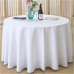 Lofaris White Jacquard Polyester Round Banquet Tablecloth