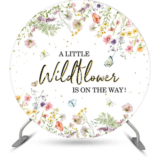 Lofaris White Little Wildflower Round Baby Shower Backdrop