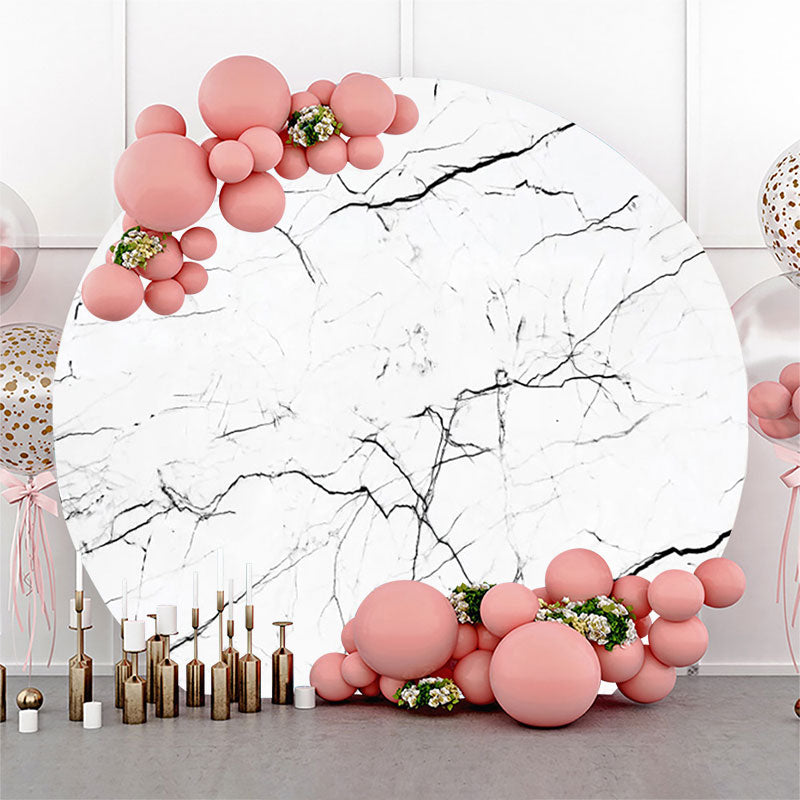 Lofaris White Marble Texture Black Round Birthday Backdrop