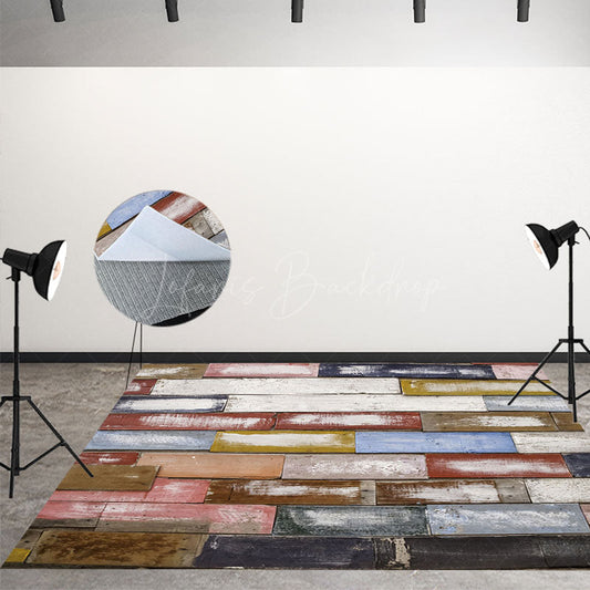 Lofaris White Paint Colorful Board Wooden Floor Backdrop