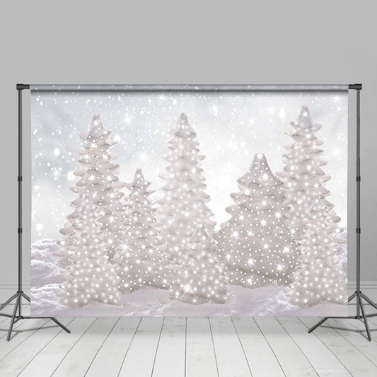 Lofaris White Pearl Pine Tree Snowy Glitter Winter Backdrop
