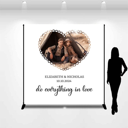 Lofaris White Personalized Heart Photo Wedding Backdrop