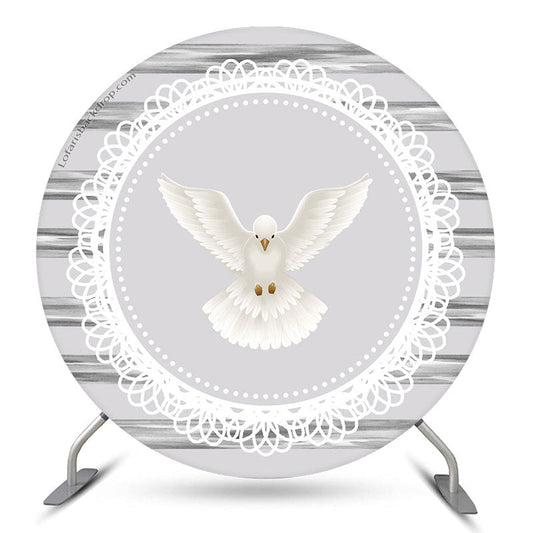 Lofaris White Pigeon Round Grey Baby Shower Decoration Backdrop Kit