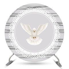Lofaris White Pigeon Round Grey Baby Shower Decoration Backdrop Kit