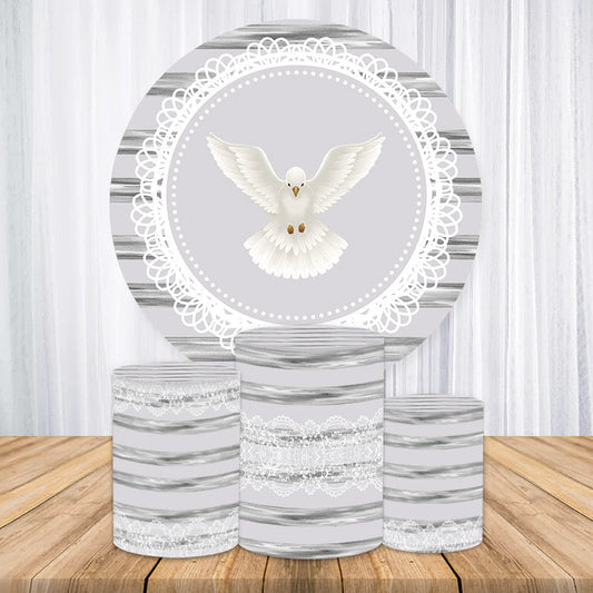 Lofaris White Pigeon Round Grey Baby Shower Decoration Backdrop Kit