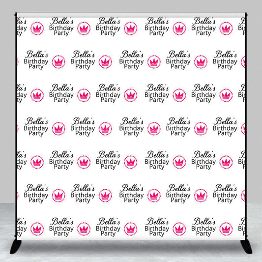Lofaris White Pink Crown Custom Name Birthday Party Backdrop