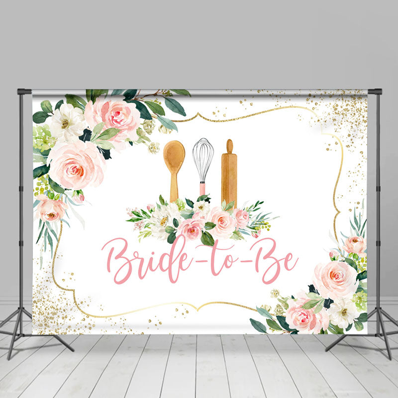 Lofaris White Pink Floral Glitter Bride To Be Party Backdrop