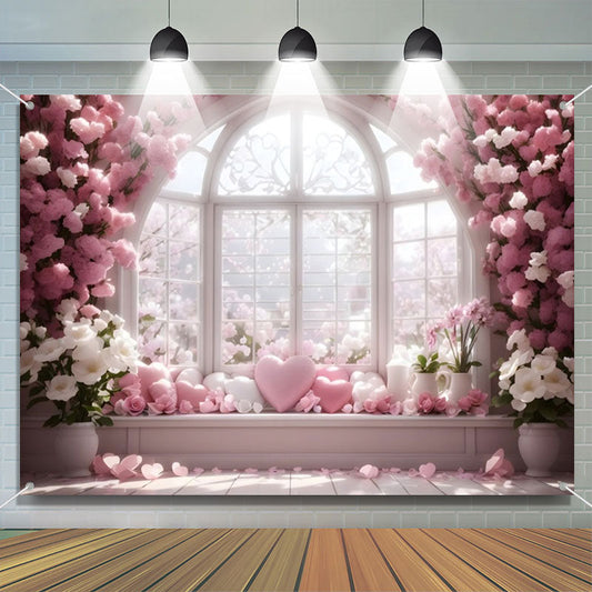 Lofaris White Pink Floral Heart Elegant Window Backdrop