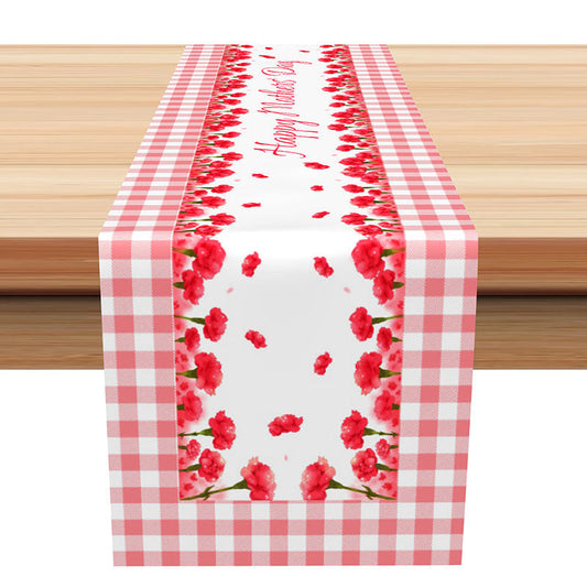Lofaris White Pink Floral Plaids Mothers Day Table Runner