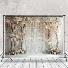 Lofaris White Pink Floral Trees Curtain Spring Photo Backdrop