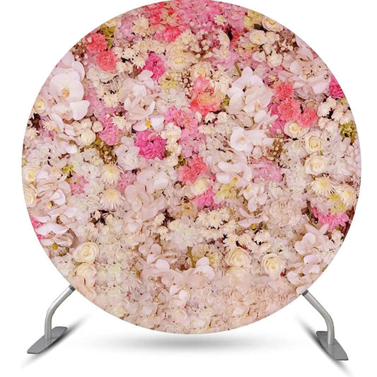 Lofaris White Pink Floral Wall Colors Round Wedding Backdrop