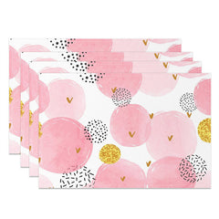 Lofaris White Pink Gold Patterns Modern Set Of 4 Placemats