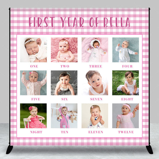 Lofaris White Pink Plaid Custom 1st Birthday Photo Backdrop