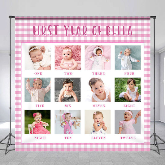 Lofaris White Pink Plaid Custom 1st Birthday Photo Backdrop