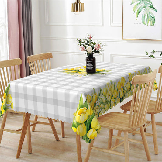 Lofaris White Plaid Tulip Rectangle Tablecloth for Kitchen