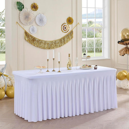 Lofaris White Premium Spandex Rectangle Party Table Skirt