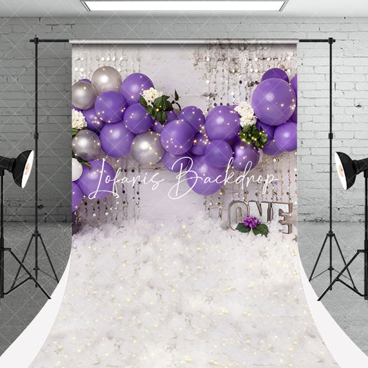 Lofaris White Purple Balloons Sweep Backdrop For Cake Smash
