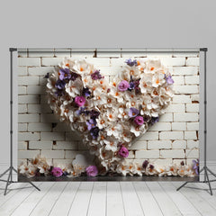 Lofaris White Purple Flower Brick Valentines Day Backdrop