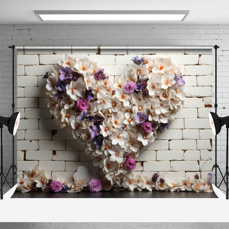 Lofaris White Purple Flower Brick Valentines Day Backdrop