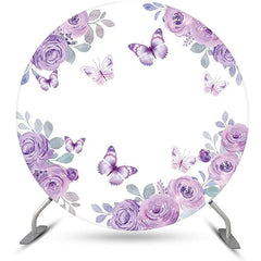 Lofaris White Purple Rose Butterfly Round Birthday Backdrop