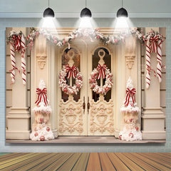Lofaris White Red Door Christmas Wreath Photography Backdrop