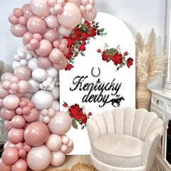 Lofaris White Red Floral Horse Kentucky Derby Arch Backdrop