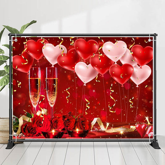 Lofaris White Red Heart Baloon Rose Champagne Bokeh Backdrop