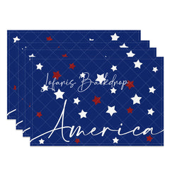 Lofaris White Red Star Blue American Set Of 4 Placemats