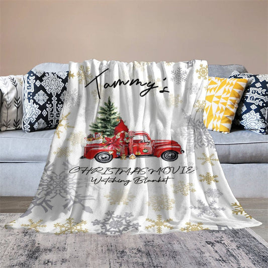 Lofaris White Red Truck Snowflake Custom Christmas Blanket