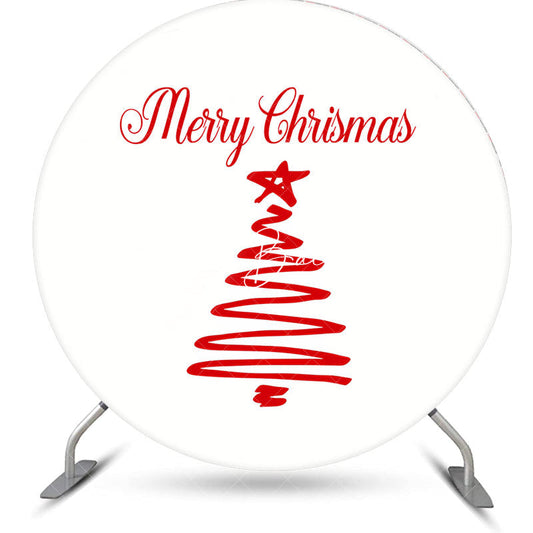 Lofaris White Red Xmas Tree Round Merry Christmas Backdrop