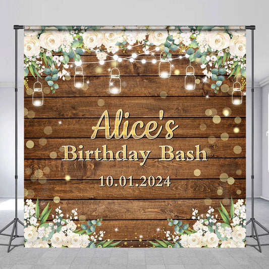 Lofaris White Rose Light Wooden Custom Birthday Backdrop