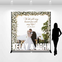 Lofaris White Roses Custom Wedding Backdrop With Photo