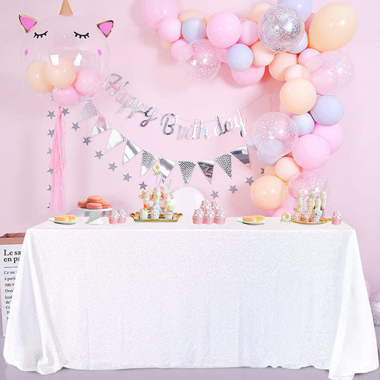 Lofaris White Sequin Glitter Rectangle Banquet Tablecloth