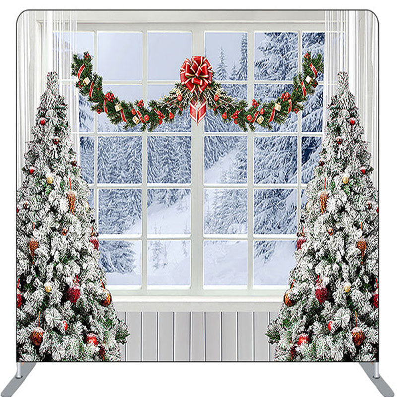 Lofaris White Snow Trees And Window Merry Christmas Backdrop