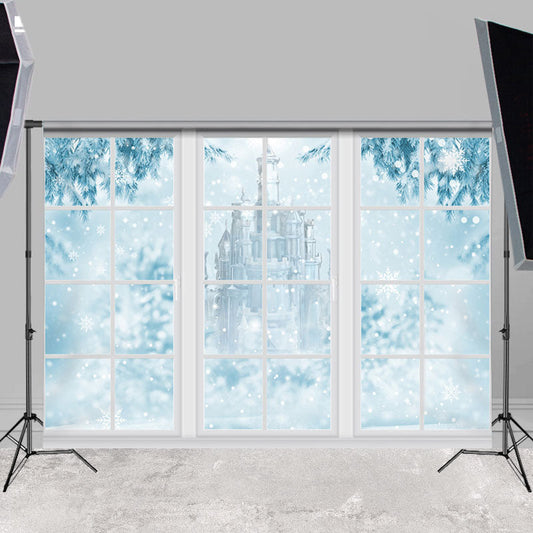 Lofaris White Snowflake And Castle Blue Backdrop For Winter