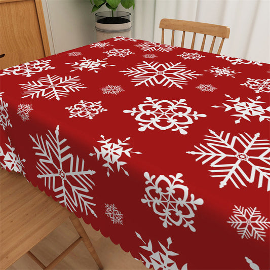 Lofaris White Snowflake Repeat Red Kitchen Decor Tablecloth
