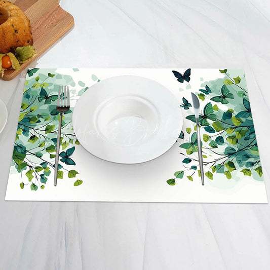Lofaris White Spring Ink Greenery Dining Set Of 4 Placemats