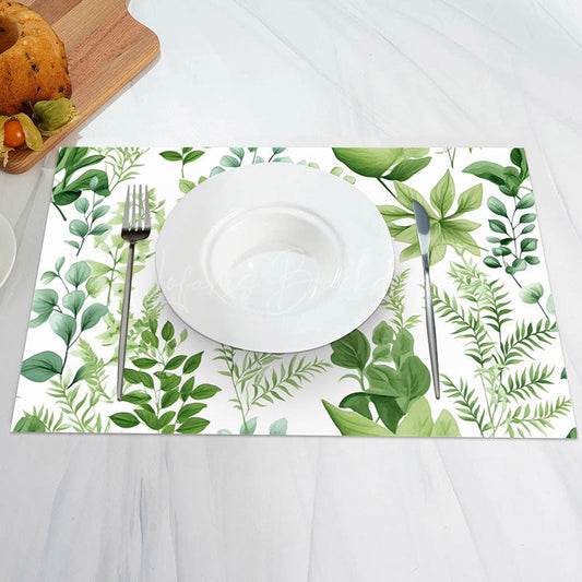 Lofaris White Spring Plant Leaves Dining Set Of 4 Placemats