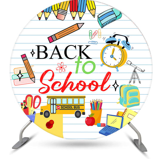 Lofaris White Stripe Stationery Round Back To School Backdrop