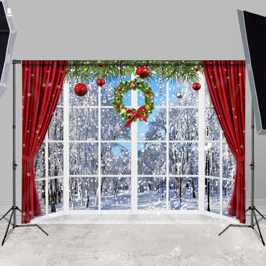 Lofaris White Tree Outside The Window Winter Backdrop For Party