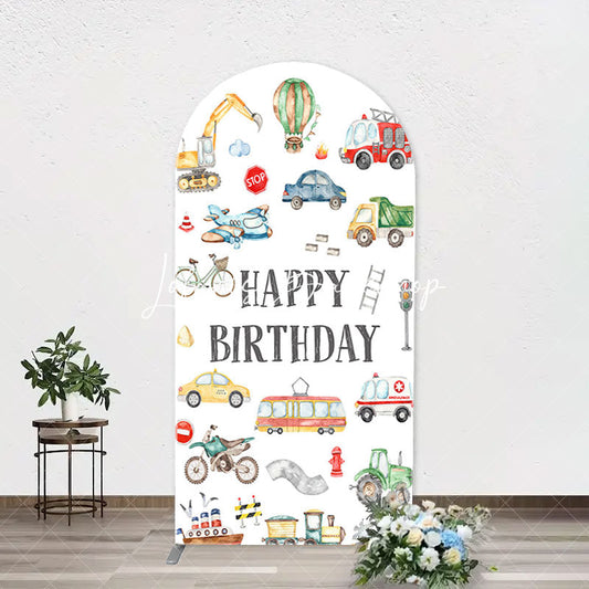 Lofaris White Various Transportation Birthday Arch Backdrop